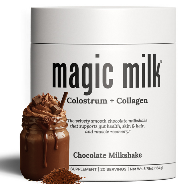 Magic Milk - Colostrum - Plus Collagen Peptides - Chocolate Milk - Supports Gut Health, Skin & Hair, Recovery - 20 Servings